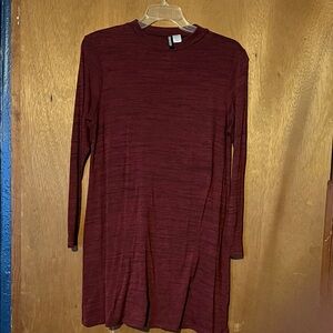 Divided Burgundy Long Sleeve Dress